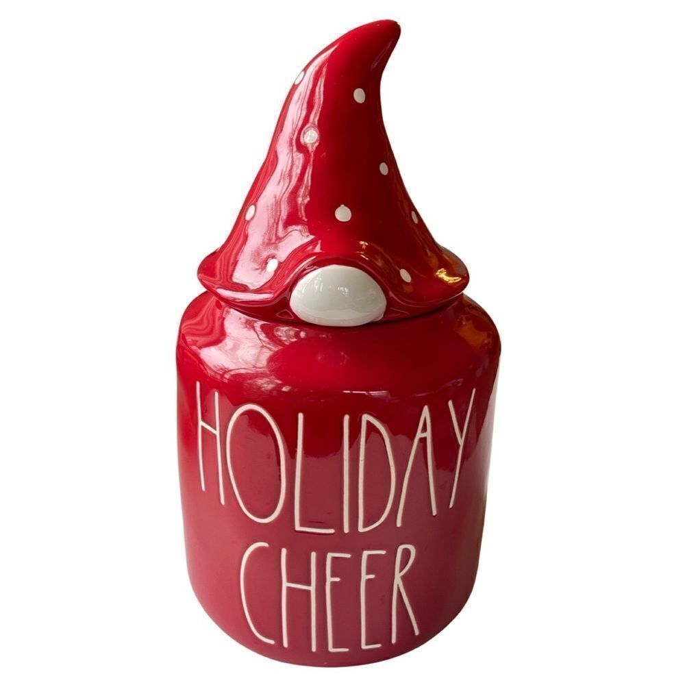Rae Dunn “Holiday Cheer” Large Gnome Snack Cookie Canister w/ Topper NWOT